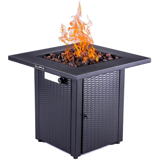 28in Outdoor Propane Fire Pit Table, 50,000BTU, Outside Gas Dinning Fire Table with Lid, Rattan &amp; Wicker-Look, Lava Stone, ETL Certification, with Adjustable Flame Apply to Garden Patio Backyard