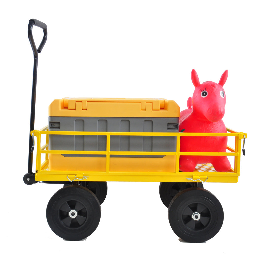 (Black +Yellow solid wheels wagon cart)Solid wheels Tools cart Wagon Cart Garden cart trucks make it easier to transport firewood