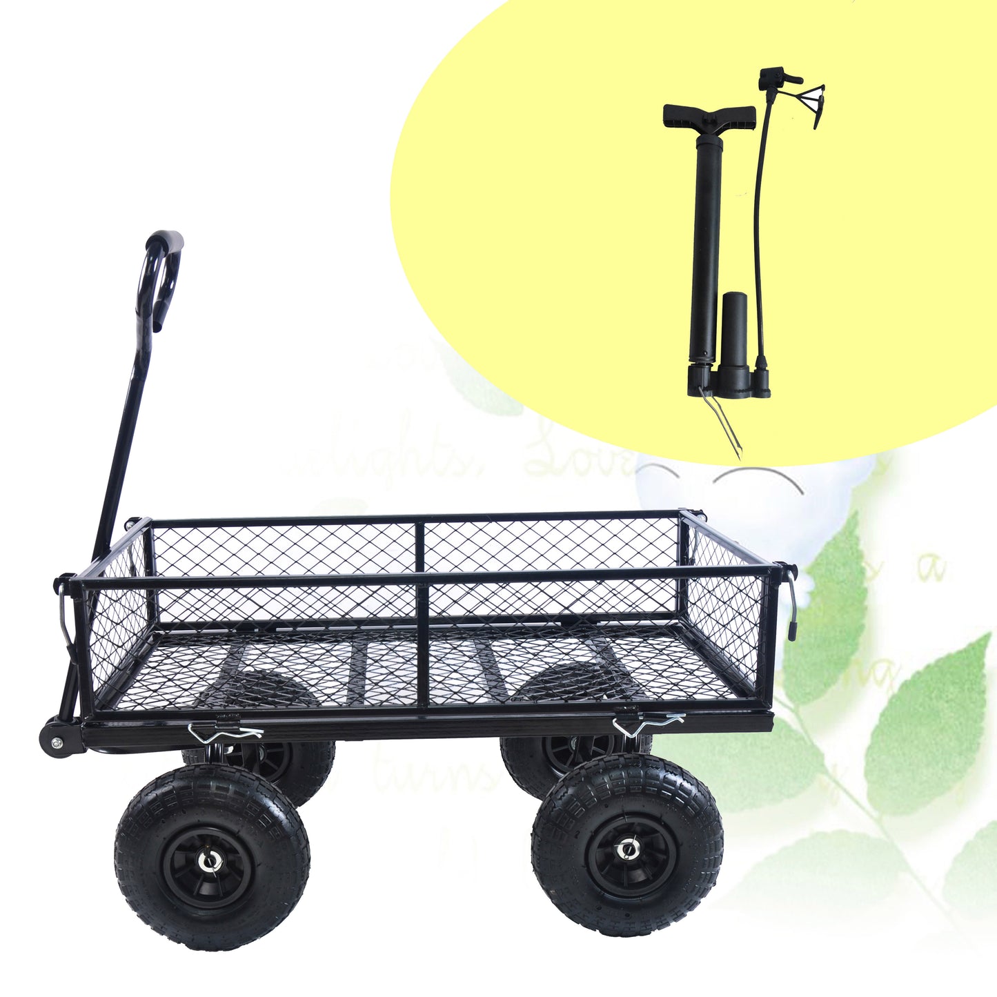 (Black +Yellow solid wheels wagon cart)Solid wheels Tools cart Wagon Cart Garden cart trucks make it easier to transport firewood