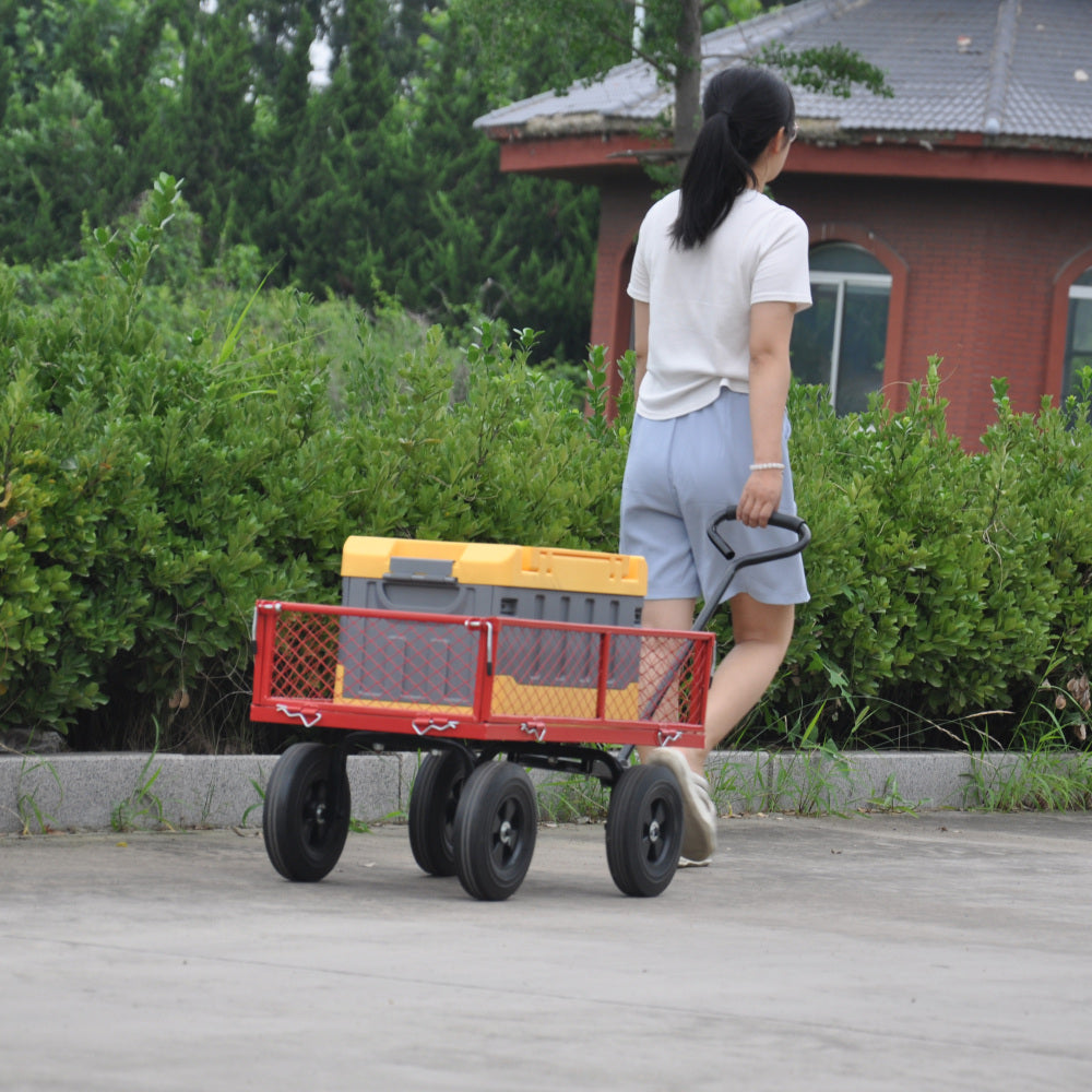 (Black +Yellow solid wheels wagon cart)Solid wheels Tools cart Wagon Cart Garden cart trucks make it easier to transport firewood