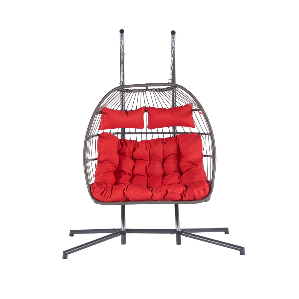 2 Person Outdoor Rattan Hanging Chair Patio Wicker Egg Chair