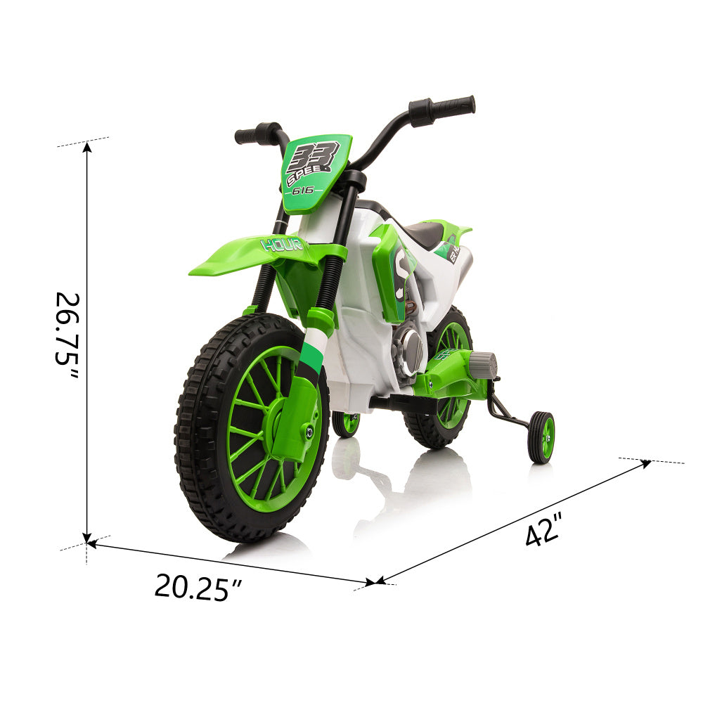 12V Kids Ride on Toy Motorcycle, Electric Motor Toy Bike with Training Wheels for Kids 3-6, Green