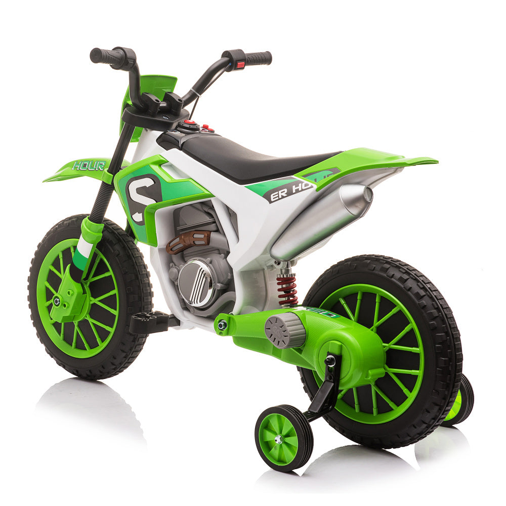 12V Kids Ride on Toy Motorcycle, Electric Motor Toy Bike with Training Wheels for Kids 3-6, Green