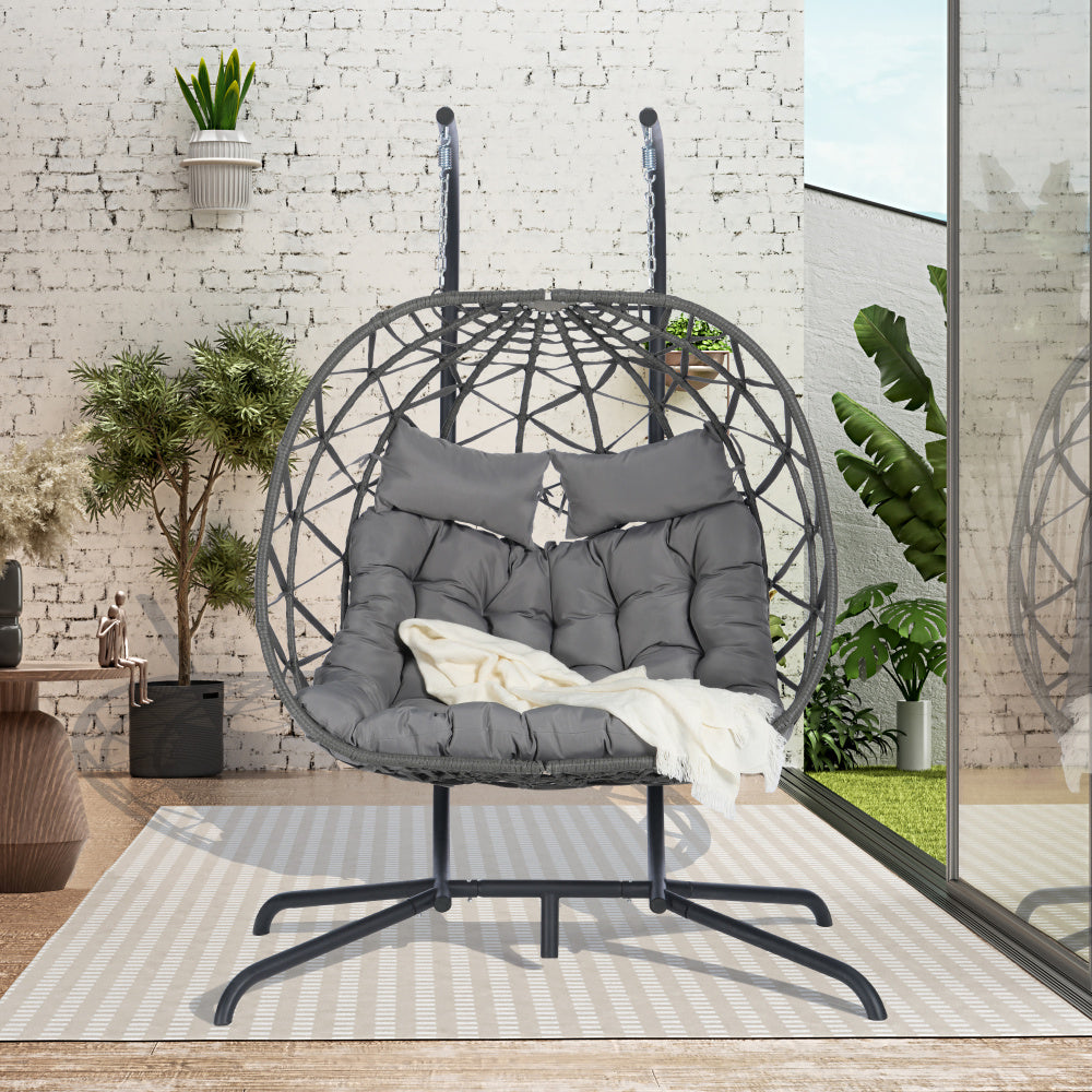 2 Person Outdoor Rattan Hanging Chair Patio Wicker Egg Chair