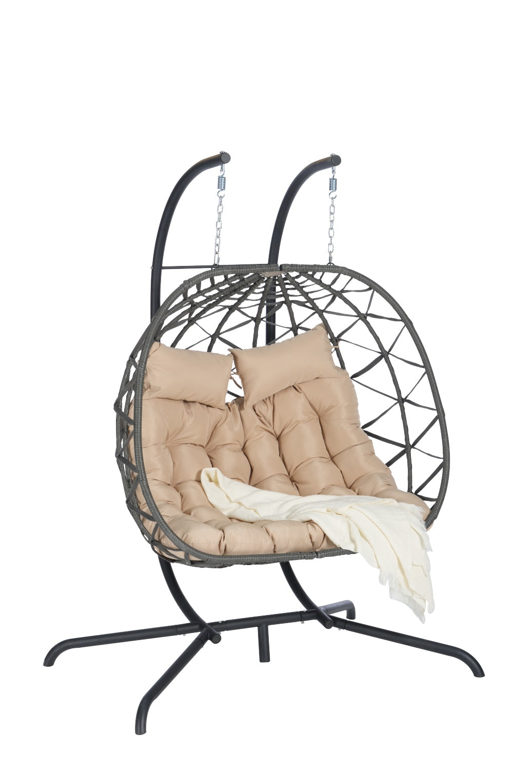 2 Person Outdoor Rattan Hanging Chair Patio Wicker Egg Chair