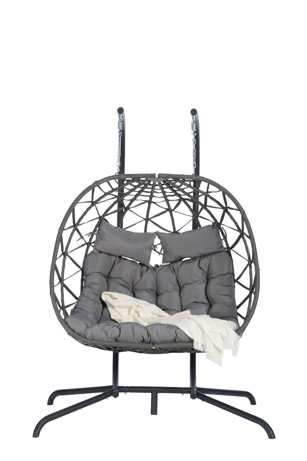 2 Person Outdoor Rattan Hanging Chair Patio Wicker Egg Chair