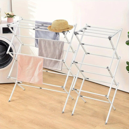 3-layer stretchable drying rack, vertical drying rack, portable folding for indoor and outdoor storage, white