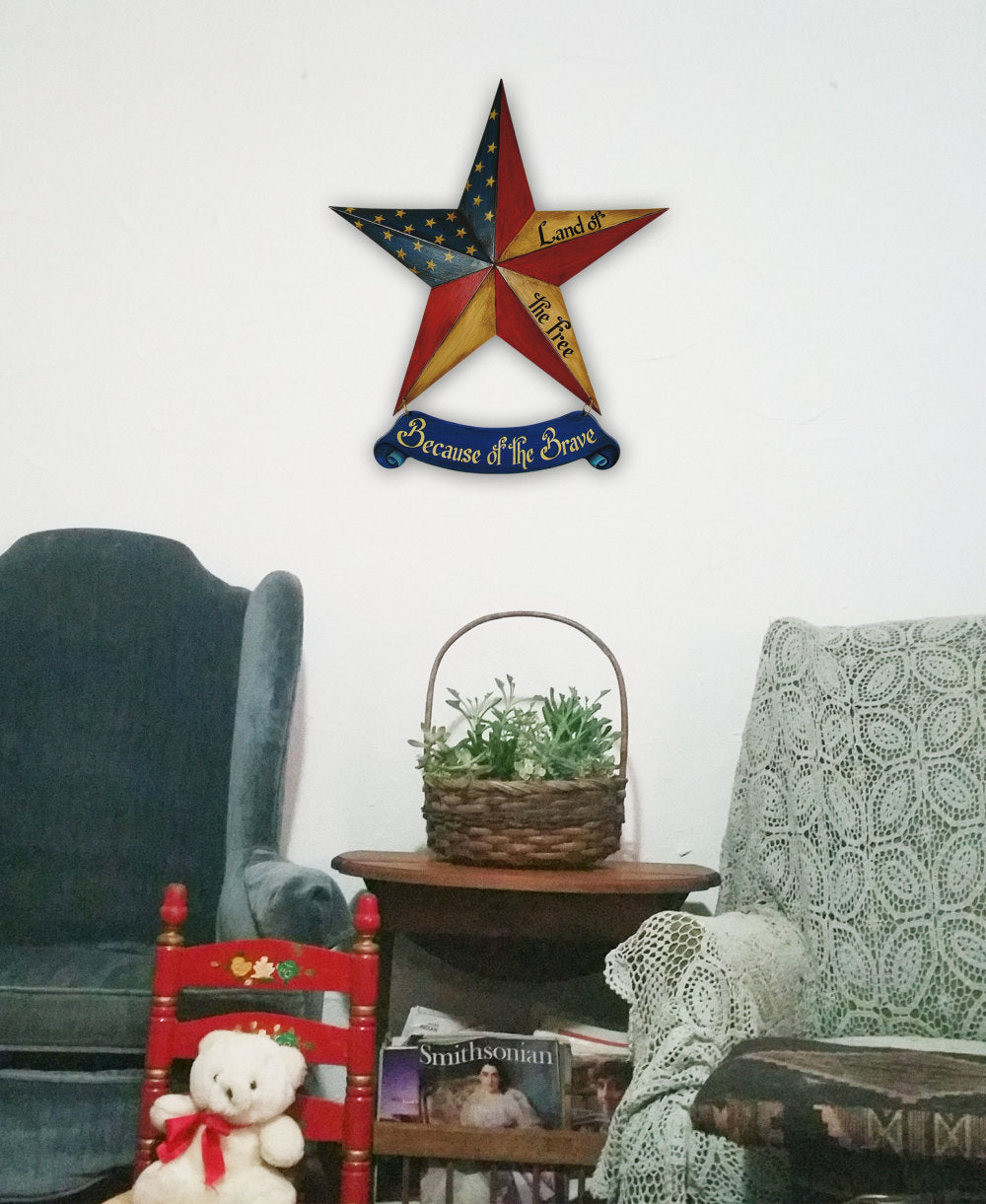 24 inch Americana Star Wooden Banner Wall Décor