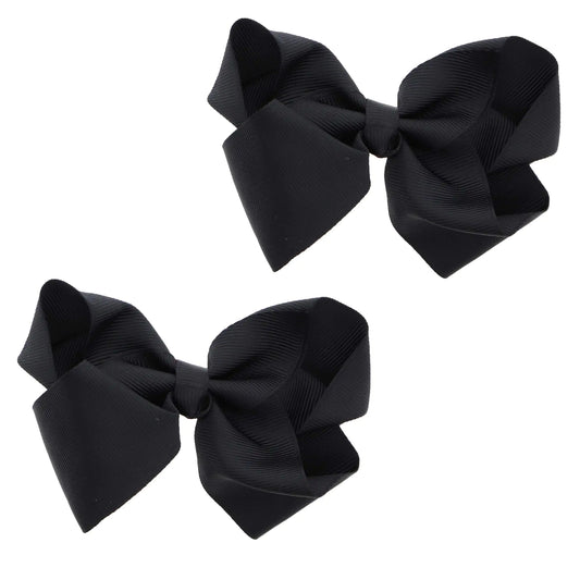 3 Inch Grosgrain Bow for Little Girls- Set of 2 (Black) Black