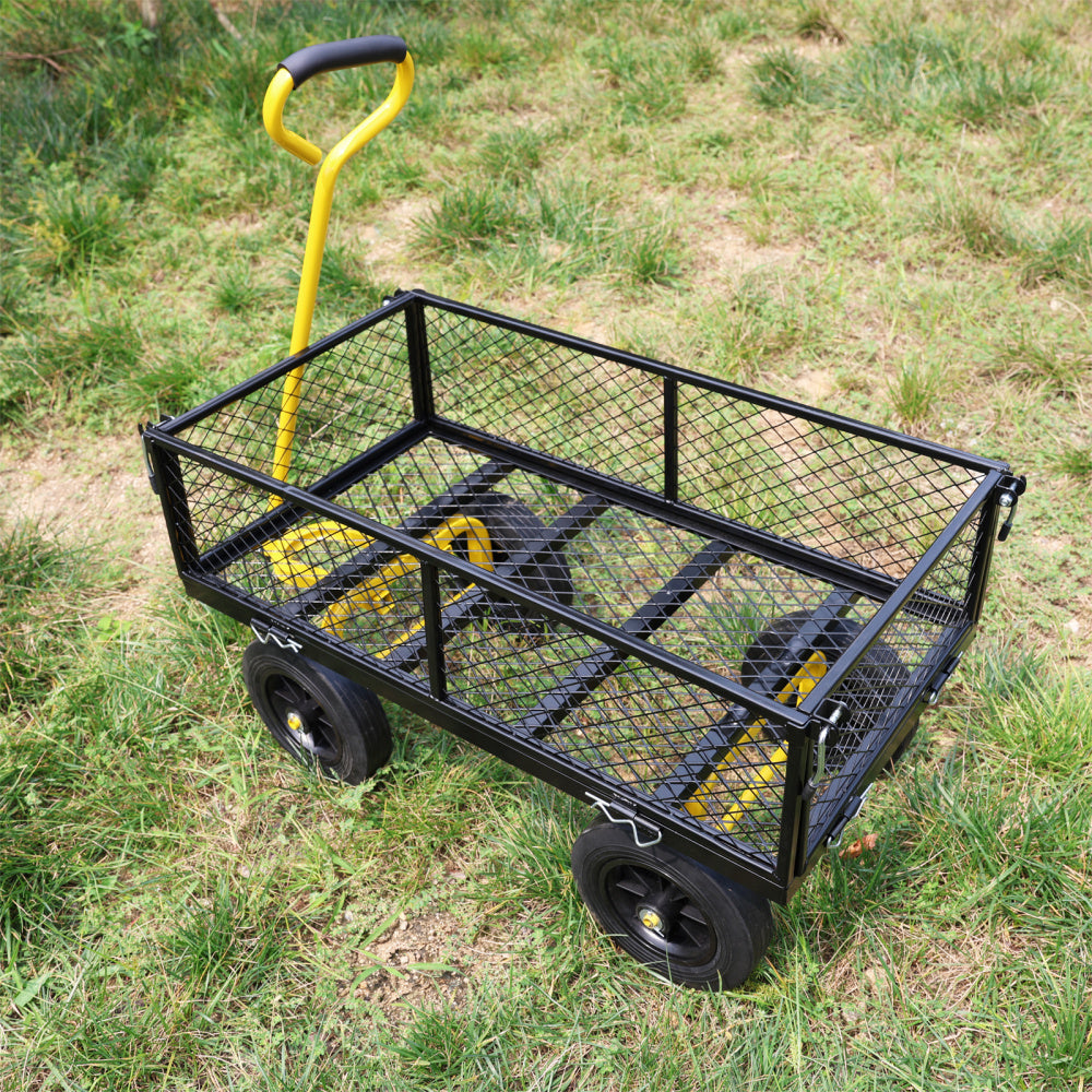 (Black +Yellow solid wheels wagon cart)Solid wheels Tools cart Wagon Cart Garden cart trucks make it easier to transport firewood