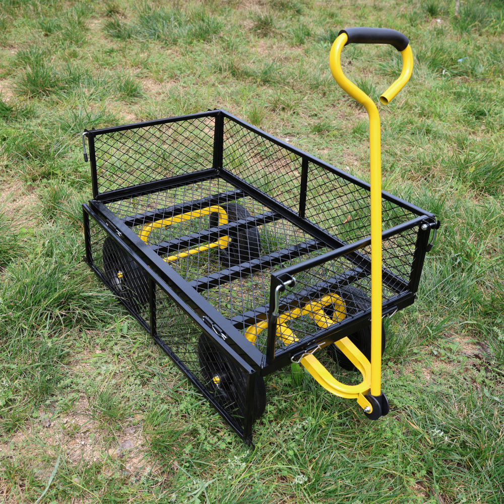 (Black +Yellow solid wheels wagon cart)Solid wheels Tools cart Wagon Cart Garden cart trucks make it easier to transport firewood