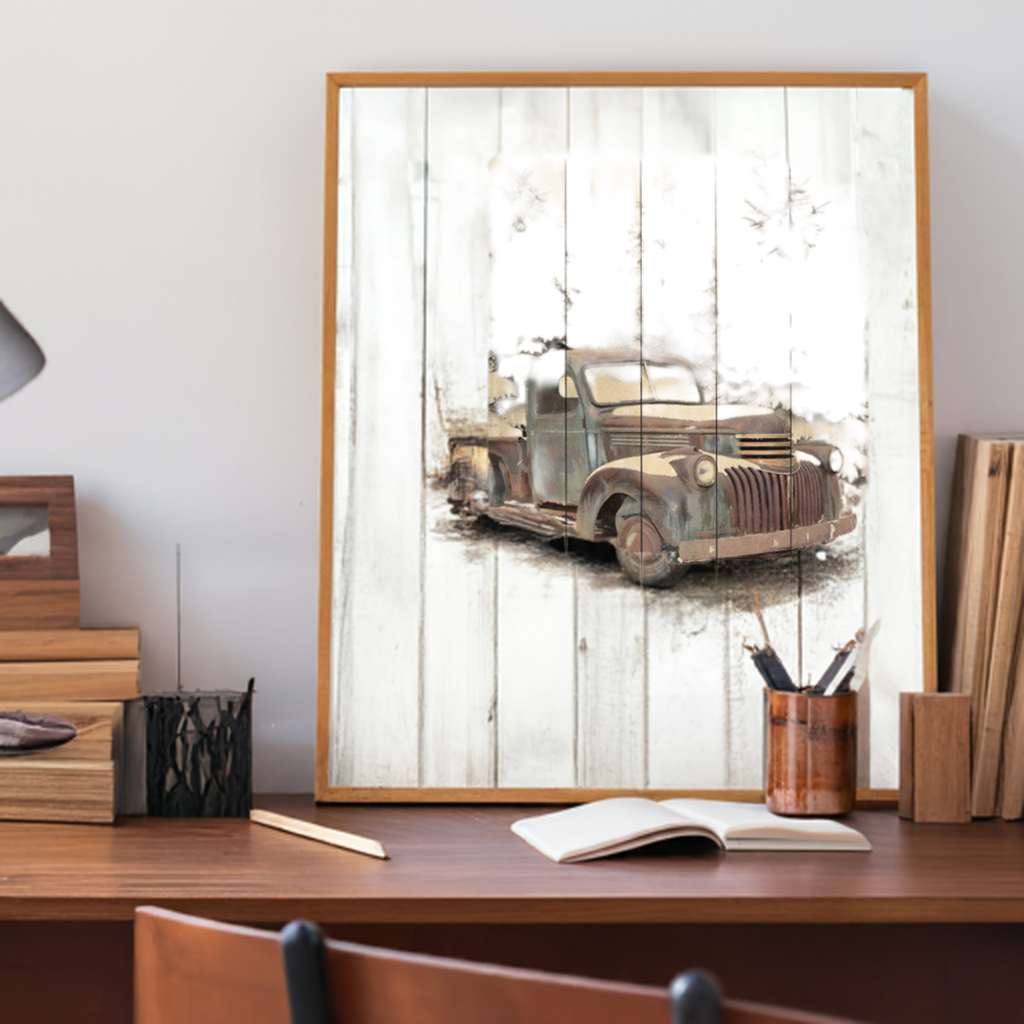 &quot;Chevy at the Farm&quot; By Artisan Lori Deiter, Printed on Wooden Picket Fence Wall Art